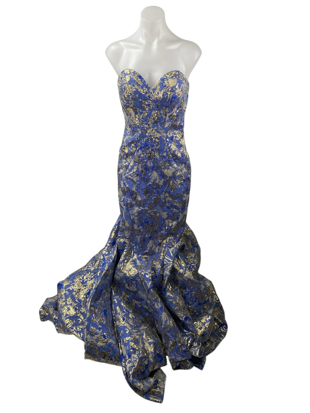 NEW Mac Duggal Metallic Floral Jacquard Bandeau Tube Maxi Mermaid Gown Dress 0